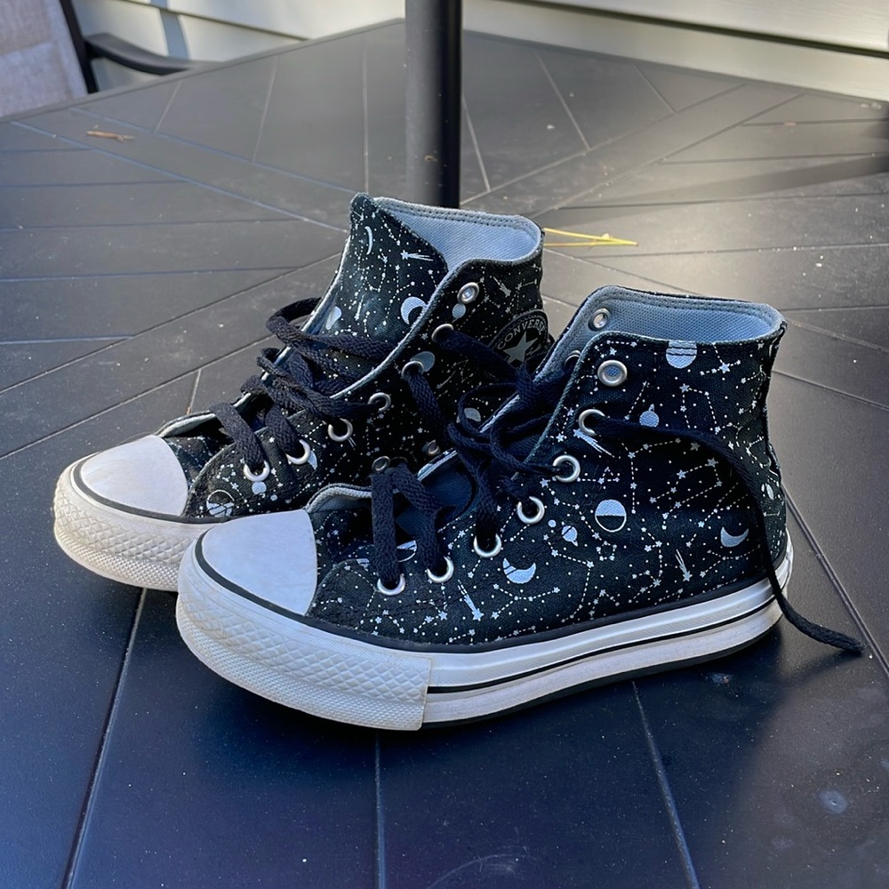 Black constellation pattern converse shoes